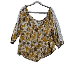 Maurices Plus sz 3x floral Daisy Top cold Shoulder Crochet Cottagecore Boho
